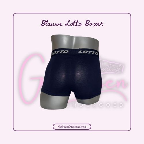 Achterkant Blauwe Lotto Heren Boxer gedragen door gedragen ondergoed gepresenteerd op een paspop