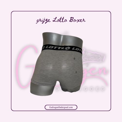 Achterkant Licht Grijze Lotto Heren Boxer met zwarte elastieke rand gedragen door gedragen ondergoed gepresenteerd op een paspop