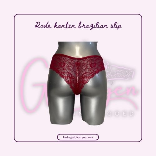 Achterkant Rode Kanten Brazilian Slip van gedragen ondergoed gepresenteerd op een paspop