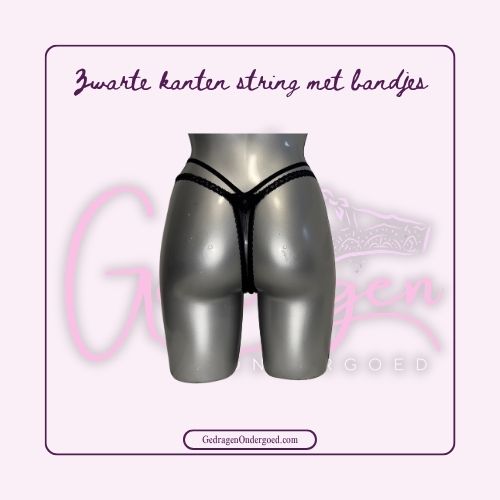 Achterkant Sexy Zwarte String met Meerdere Bandjes gedragen door gedragen ondergoed gepresenteerd op een paspop