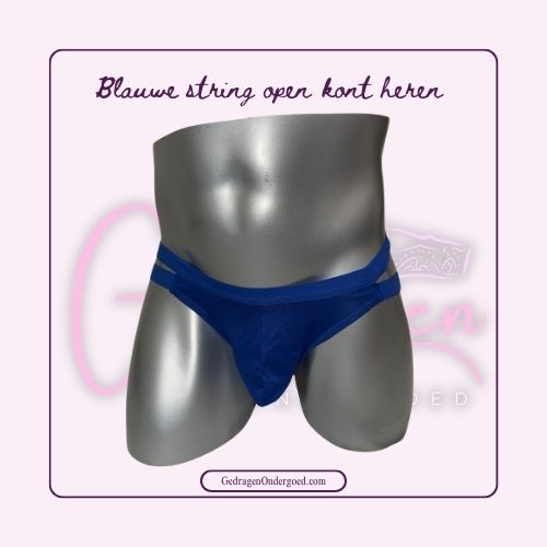 Voorkant blauwe heren slip gepresenteerd op een paspop
