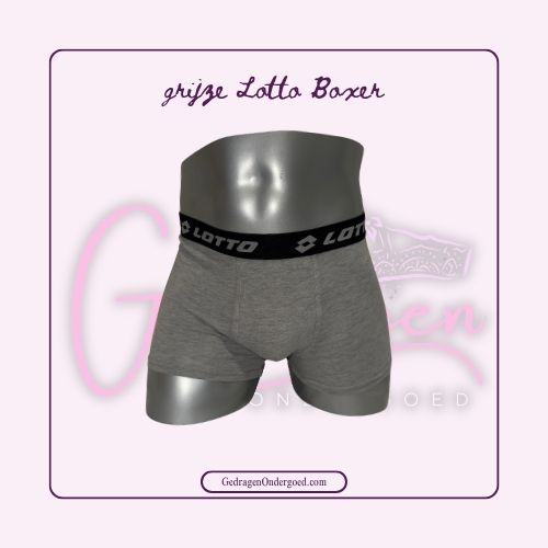 Licht Grijze Lotto Heren Boxer met zwarte elastieke rand gedragen door gedragen ondergoed gepresenteerd op een paspop