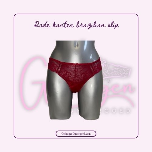 Rode Kanten Brazilian Slip van gedragen ondergoed gepresenteerd op een paspop