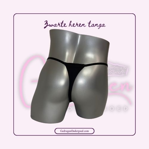 Achterkant van een heren tanga zwart  gedragen door een pop
