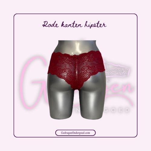 Achterkant Rode kanten hipster van gedragen ondergoed gepresenteerd op een paspop