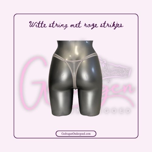 Achterkant Witte doorschijnende string  gedragen door gedragen ondergoed gepresenteerd op een pop 