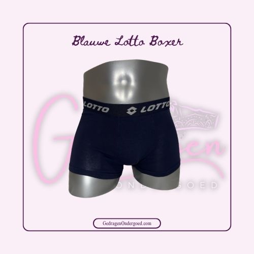 Blauwe Lotto Heren Boxer gedragen door gedragen ondergoed gepresenteerd op een paspop