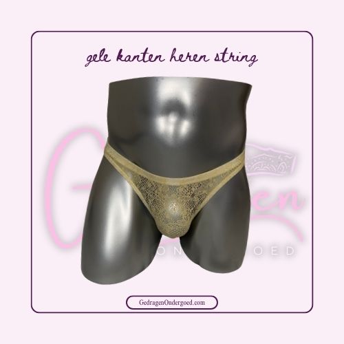 Voorkant gele kanten string gepresenteerd op een paspop