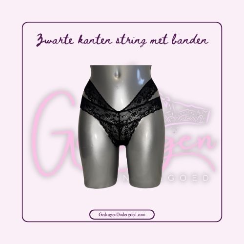 Kanten String met Sexy Banden in de Taille gedragen door gedragen ondergoed gepresenteerd op een paspop
