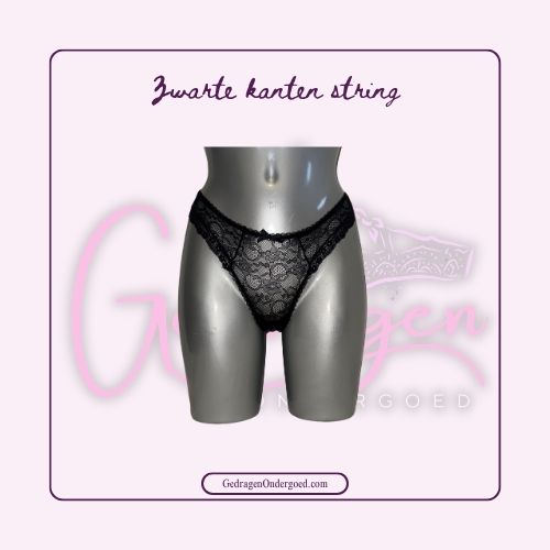 Zwarte Kanten String gedragen door gedragen ondergoed gepresenteerd op een paspop