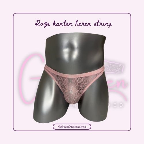 Roze heren string kant op pop gepresenteerd